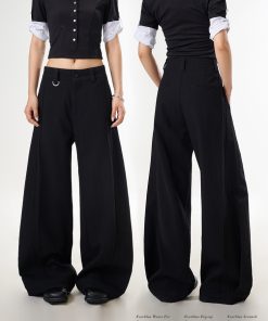 Trendy High-End Black Wide-Leg Pants for Women | Casual Loose Draped Trousers | Versatile Slimming Style