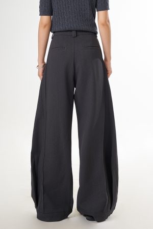 Trendy High-End Black Wide-Leg Pants for Women | Casual Loose Draped Trousers | Versatile Slimming Style