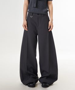 Trendy High-End Black Wide-Leg Pants for Women | Casual Loose Draped Trousers | Versatile Slimming Style