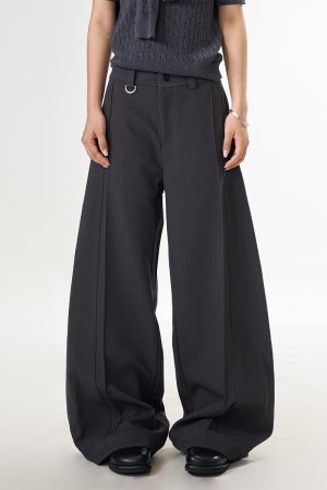 Trendy High-End Black Wide-Leg Pants for Women | Casual Loose Draped Trousers | Versatile Slimming Style
