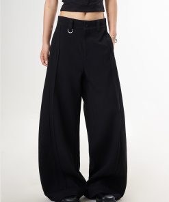 Trendy High-End Black Wide-Leg Pants for Women | Casual Loose Draped Trousers | Versatile Slimming Style