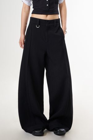 Trendy High-End Black Wide-Leg Pants for Women | Casual Loose Draped Trousers | Versatile Slimming Style