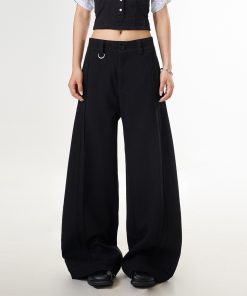 Trendy High-End Black Wide-Leg Pants for Women | Casual Loose Draped Trousers | Versatile Slimming Style