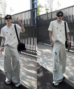 Trendy High-End Ripped Denim Long Pants for Summer - Casual Loose Fit American Style