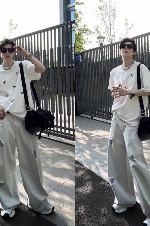 Trendy High-End Ripped Denim Long Pants for Summer - Casual Loose Fit American Style