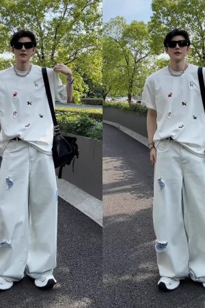 Trendy High-End Ripped Denim Long Pants for Summer - Casual Loose Fit American Style