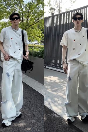 Trendy High-End Ripped Denim Long Pants for Summer - Casual Loose Fit American Style