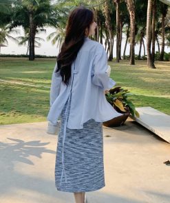 Trendy High-End Striped Camisole Dress and Shirt Two-Piece Set - Chic Summer Outfit for Elegant Style