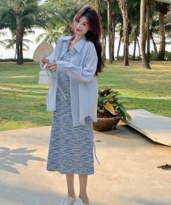 Trendy High-End Striped Camisole Dress and Shirt Two-Piece Set - Chic Summer Outfit for Elegant Style