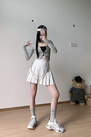 Trendy High-Waisted Dark A-Line Pleated Skirt for College, Slimming Versatile Style, Youthful Fashion Essential