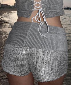 Trendy High-Waisted Spliced Sequined Ultra-Short Shorts for Spring/Summer - Sexy Bodycon Hot Pants for Fashionable Girls