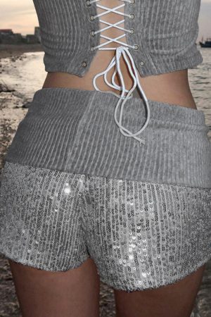 Trendy High-Waisted Spliced Sequined Ultra-Short Shorts for Spring/Summer - Sexy Bodycon Hot Pants for Fashionable Girls