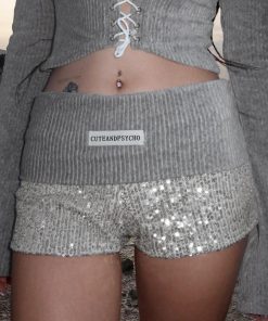 Trendy High-Waisted Spliced Sequined Ultra-Short Shorts for Spring/Summer - Sexy Bodycon Hot Pants for Fashionable Girls