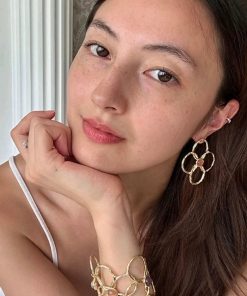 Trendy Hollow Petal Large Flower Earrings - High-End Natural Stone Design for Spring and Summer Vacation Style