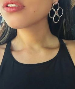 Trendy Hollow Petal Large Flower Earrings - High-End Natural Stone Design for Spring and Summer Vacation Style