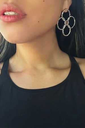 Trendy Hollow Petal Large Flower Earrings - High-End Natural Stone Design for Spring and Summer Vacation Style