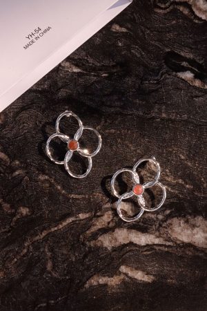 Trendy Hollow Petal Large Flower Earrings - High-End Natural Stone Design for Spring and Summer Vacation Style