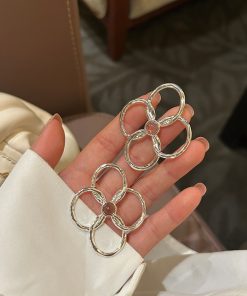 Trendy Hollow Petal Large Flower Earrings - High-End Natural Stone Design for Spring and Summer Vacation Style