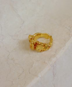 Trendy Irregular Gold-Plated Open Finger Ring - European American Style with Pleated Lava Design for a Unique Fashion Statement