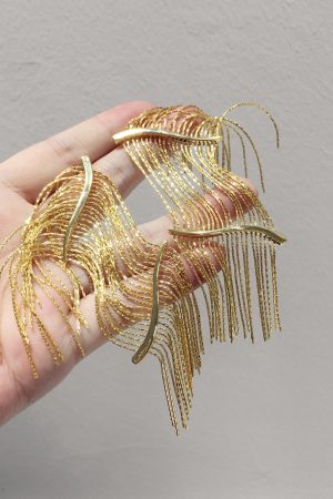 Trendy Irregular Metallic Shimmering Tassel Long Earrings for Evening Wear - European and American Style Accessories