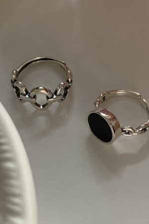 Trendy Korean and Japanese 925 Sterling Silver Open Ring for Women, Retro Black Agate Index Finger Ring with Luxe Appeal