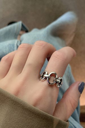 Trendy Korean and Japanese 925 Sterling Silver Open Ring for Women, Retro Black Agate Index Finger Ring with Luxe Appeal
