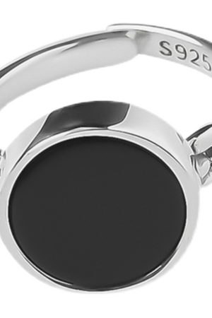 Trendy Korean and Japanese 925 Sterling Silver Open Ring for Women, Retro Black Agate Index Finger Ring with Luxe Appeal