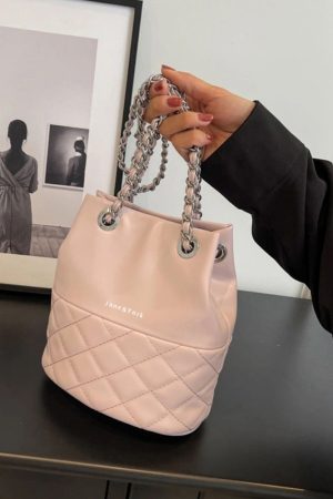 Trendy Korean Bucket Bag for Women 2025 - Diamond Quilted Chain Shoulder & Crossbody Bag - Versatile Fashion Accessory