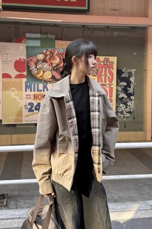 Trendy Lapel Plaid Work Jacket for Men and Women - High-End Feel, Lightweight Spring Autumn Outerwear