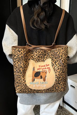 Trendy Leopard Print Single Shoulder Bag & Double Shoulder Backpack - Women's Large Capacity Tote for Work & Commuting - 2025 Style