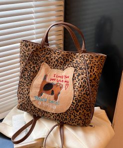 Trendy Leopard Print Single Shoulder Bag & Double Shoulder Backpack - Women's Large Capacity Tote for Work & Commuting - 2025 Style