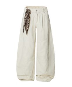 Trendy Leopard Print Wide-Leg Casual Trousers with Scarf Detail - Curved Blade Pants for Y2K and 90s Inspired Style
