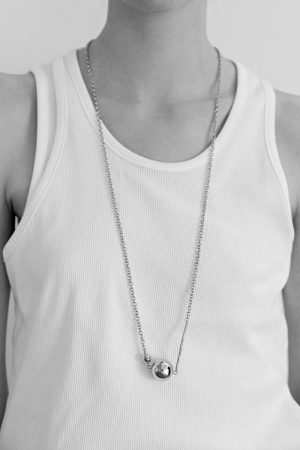 Trendy Long Metal Chain Necklace with Double Round Ball Pendants - Versatile European American Style Accessory