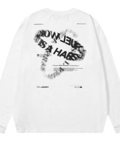 Trendy Long Sleeve T-Shirt with Double Ring Blur Print and Drip Glue Detail, Street Style Fashion, Edgy Graphic Tee