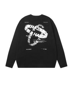 Trendy Long Sleeve T-Shirt with Double Ring Blur Print and Drip Glue Detail, Street Style Fashion, Edgy Graphic Tee
