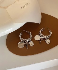 Trendy Metal Chain Cross Tassel Hoop Earrings for Women - Versatile Minimalist Ear Accessories in Harbor Style