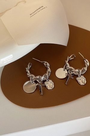 Trendy Metal Chain Cross Tassel Hoop Earrings for Women - Versatile Minimalist Ear Accessories in Harbor Style