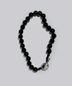 Trendy Minimalist Black Agate Necklace with Natural Stone Round Beads - Niche Design for Modern Fashion Lovers