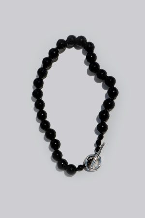 Trendy Minimalist Black Agate Necklace with Natural Stone Round Beads - Niche Design for Modern Fashion Lovers