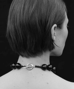 Trendy Minimalist Black Agate Necklace with Natural Stone Round Beads - Niche Design for Modern Fashion Lovers