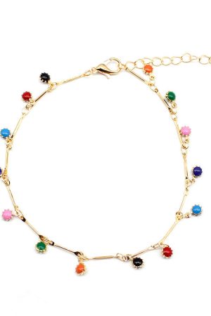 Trendy Minimalist Sunflower Gemstone Anklet for Women - European and American Fashion Handmade Cross-Border Jewelry Accessories