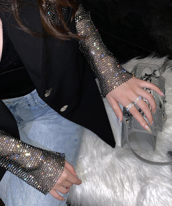 Trendy Minimalist Women's Open Ring with Sparkling Diamonds - High-End Light Luxury Niche Design for 2025