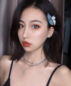 Trendy Multi-Layer Double Cross Necklace in Korean & Japanese Style, Roman Numerals, Hip-Hop Streetwear Accessory