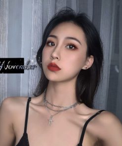 Trendy Multi-Layer Double Cross Necklace in Korean & Japanese Style, Roman Numerals, Hip-Hop Streetwear Accessory