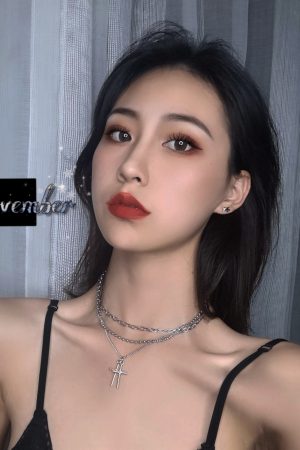 Trendy Multi-Layer Double Cross Necklace in Korean & Japanese Style, Roman Numerals, Hip-Hop Streetwear Accessory