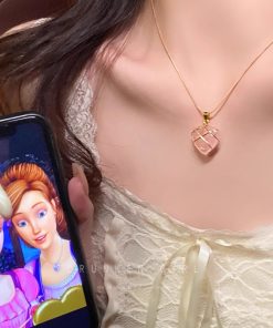 Trendy Opal Heart Necklace for Women - Barbie Princess Style Clavicle Chain Pendant 2025 Fashion Accessory