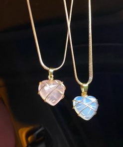 Trendy Opal Heart Necklace for Women - Barbie Princess Style Clavicle Chain Pendant 2025 Fashion Accessory