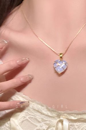 Trendy Opal Heart Necklace for Women - Barbie Princess Style Clavicle Chain Pendant 2025 Fashion Accessory