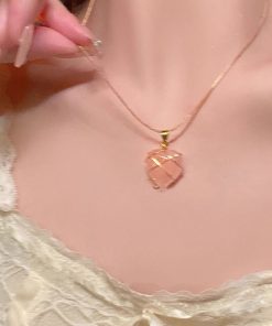 Trendy Opal Heart Necklace for Women - Barbie Princess Style Clavicle Chain Pendant 2025 Fashion Accessory