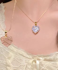 Trendy Opal Heart Necklace for Women - Barbie Princess Style Clavicle Chain Pendant 2025 Fashion Accessory